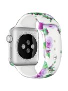 For Apple Watch Series 10 46mm / Ultra 2 Ultra 49mm / 9 8 7 45mm / SE (2023) SE (2022) SE 6 5 4 44mm / 3 2 1 42mm Printed Pattern Watch Band Soft Silicone Replacement Strap - Vintage Peony