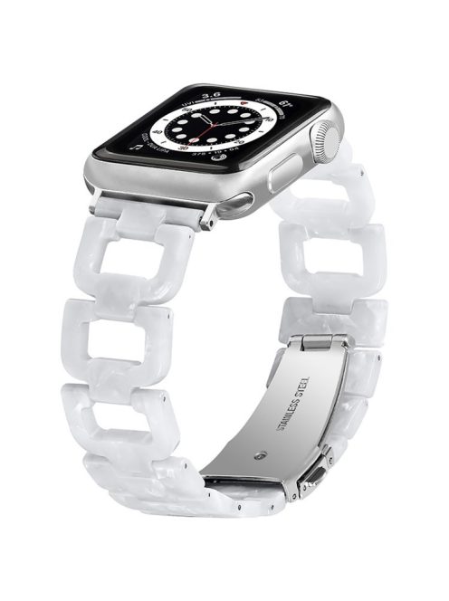 For Apple Watch Series 10 46mm / Ultra 2 Ultra 49mm / 9 8 7 45mm / SE (2023) SE (2022) SE 6 5 4 44mm / 3 2 1 42mm Resin D Shape Design Smart Watch Band with Stainless Steel Buckle - White