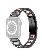 For Apple Watch Series 10 46mm / Ultra 2 Ultra 49mm / 9 8 7 45mm / SE (2023) SE (2022) SE 6 5 4 44mm / 3 2 1 42mm Resin Watch Band Rhinestone Decor Stainless Steel Strap - Black / Nougat Pattern