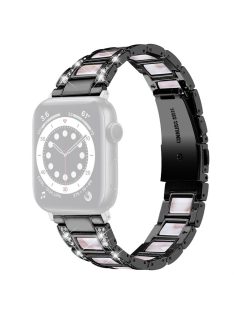   For Apple Watch Series 10 46mm / Ultra 2 Ultra 49mm / 9 8 7 45mm / SE (2023) SE (2022) SE 6 5 4 44mm / 3 2 1 42mm Resin Watch Band Rhinestone Decor Stainless Steel Strap - Black / Pink Mix