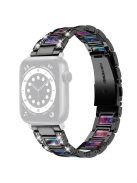 For Apple Watch Series 10 46mm / Ultra 2 Ultra 49mm / 9 8 7 45mm / SE (2023) SE (2022) SE 6 5 4 44mm / 3 2 1 42mm Resin Watch Band Rhinestone Decor Stainless Steel Strap - Black / Purple Green Mix