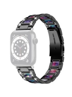   For Apple Watch Series 10 46mm / Ultra 2 Ultra 49mm / 9 8 7 45mm / SE (2023) SE (2022) SE 6 5 4 44mm / 3 2 1 42mm Resin Watch Band Rhinestone Decor Stainless Steel Strap - Black / Purple Green Mix