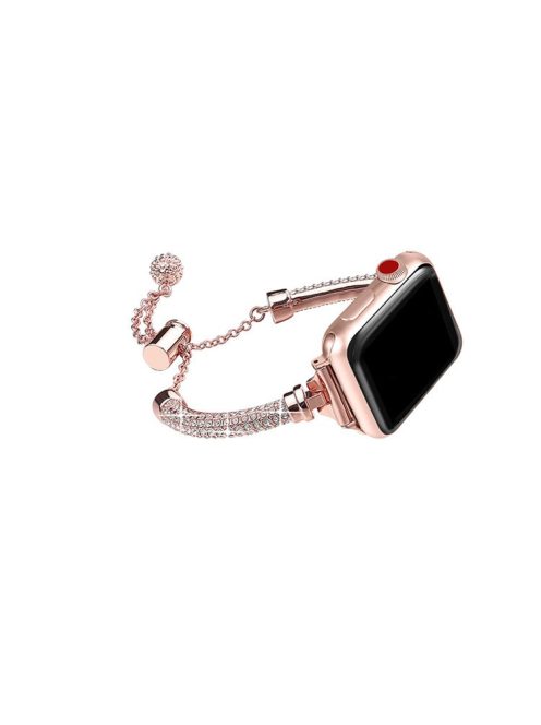 For Apple Watch Series 10 46mm / Ultra 2 Ultra 49mm / 9 8 7 45mm / SE (2023) SE (2022) SE 6 5 4 44mm / 3 2 1 42mm Rhinestone Decor Bracelet Metal Watch Band Wrist Strap Replacement - Rose Gold