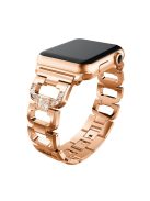 For Apple Watch Series 10 46mm / Ultra 2 Ultra 49mm / 9 8 7 45mm / SE (2023) SE (2022) SE 6 5 4 44mm / 3 2 1 42mm Rhinestone Decor Watch Strap D Shaped Stainless Steel Watch Band - Rose Gold