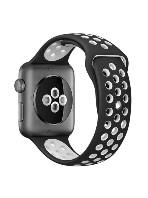 For Apple Watch Series 10 46mm / Ultra 2 Ultra 49mm / 9 8 7 45mm / SE (2023) SE (2022) SE 6 5 4 44mm / 3 2 1 42mm Silicone Watch Band Breathable Hollow Hole Dual Color Watch Strap - Black / White