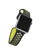 For Apple Watch Series 10 46mm / Ultra 2 Ultra 49mm / 9 8 7 45mm / SE (2023) SE (2022) SE 6 5 4 44mm / 3 2 1 42mm Silicone Watch Band Breathable Hollow Hole Dual Color Watch Strap - Black / Yellow