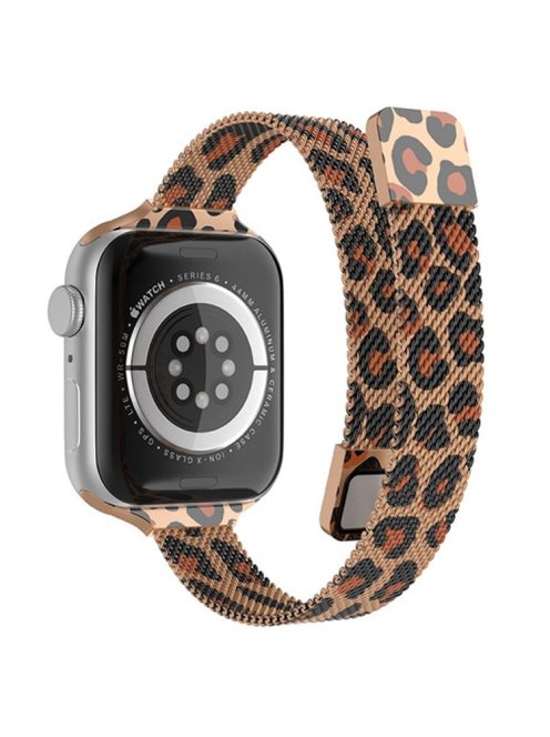 For Apple Watch Series 10 46mm / Ultra 2 Ultra 49mm / 9 8 7 45mm / SE (2023) SE (2022) SE 6 5 4 44mm / 3 2 1 42mm Smart Watch Strap Milanese Metal Replacement Watch Band - Leopard / Rose Gold