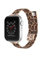 For Apple Watch Series 10 46mm / Ultra 2 Ultra 49mm / 9 8 7 45mm / SE (2023) SE (2022) SE 6 5 4 44mm / 3 2 1 42mm Smart Watch Strap Milanese Metal Replacement Watch Band - Leopard / Rose Gold