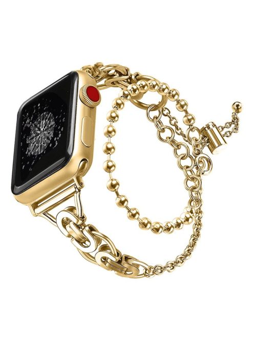 For Apple Watch Series 10 46mm / Ultra 2 Ultra 49mm / 9 8 7 45mm / SE (2023) SE (2022) SE 6 5 4 44mm / 3 2 1 42mm Stretch Jewelry Wristband Stainless Steel Watch Strap for Women Girls - Gold