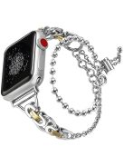 For Apple Watch Series 10 46mm / Ultra 2 Ultra 49mm / 9 8 7 45mm / SE (2023) SE (2022) SE 6 5 4 44mm / 3 2 1 42mm Stretch Jewelry Wristband Stainless Steel Watch Strap for Women Girls - Silver / Gold