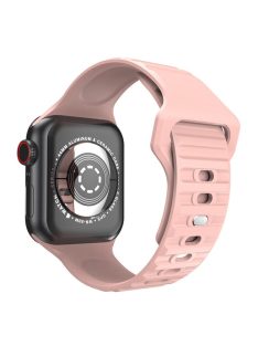   For Apple Watch Series 10 46mm / Ultra 2 Ultra 49mm / 9 8 7 45mm / SE (2023) SE (2022) SE 6 5 4 44mm / 3 2 1 42mm Stripe Design Silicone Wrist Band Replacement Adjustable Watch Strap - Pink