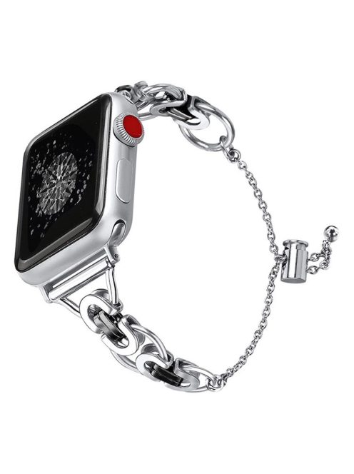 For Apple Watch Series 10 46mm / Ultra 2 Ultra 49mm / 9 8 7 45mm / SE (2023) SE (2022) SE 6 5 4 44mm / 3 2 1 42mm Stylish Hollow Out Smart Watch Band Stainless Steel Bracelet - Silver and Black