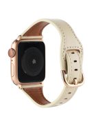 For Apple Watch Series 10 46mm / Ultra 2 Ultra 49mm / 9 8 7 45mm / SE (2023) SE (2022) SE 6 5 4 44mm / 3 2 1 42mm T-Shaped Genuine Leather Watch Band Adjustable Wrist Strap - Beige