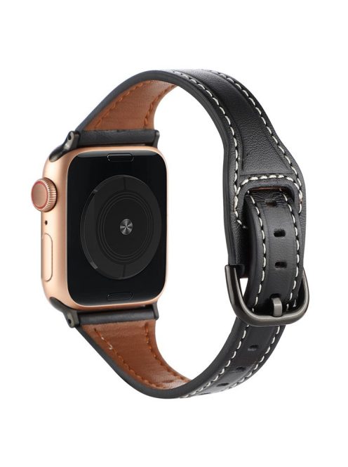 For Apple Watch Series 10 46mm / Ultra 2 Ultra 49mm / 9 8 7 45mm / SE (2023) SE (2022) SE 6 5 4 44mm / 3 2 1 42mm T-Shaped Genuine Leather Watch Band Adjustable Wrist Strap - Black / Black Buckle