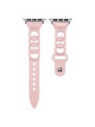 For Apple Watch Series 10 46mm / Ultra 2 Ultra 49mm / 9 8 7 45mm / SE (2023) SE (2022) SE 6 5 4 44mm / 3 2 1 42mm Three Rings Design Watch Band Genuine Leather Wrist Strap - Pink