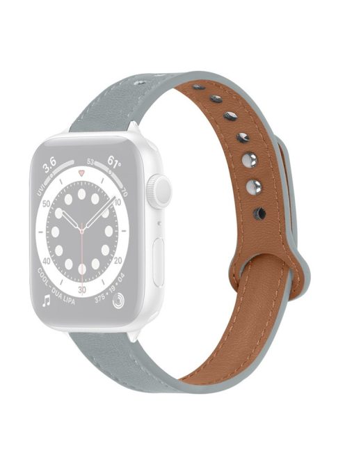 For Apple Watch Series 10 46mm / Ultra 2 Ultra 49mm / 9 8 7 45mm / SE (2023) SE (2022) SE 6 5 4 44mm / 3 2 1 42mm Top Grain Genuine Cowhide Leather Watch Strap with Rose Gold Connector - Elephant Grey