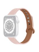 For Apple Watch Series 10 46mm / Ultra 2 Ultra 49mm / 9 8 7 45mm / SE (2023) SE (2022) SE 6 5 4 44mm / 3 2 1 42mm Top Layer Cowhide Quick Release Double Rivet Watch Strap, Black Connector - Light Pink