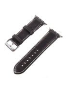 For Apple Watch Series 10 46mm / Ultra 2 Ultra 49mm / 9 8 7 45mm / SE (2023) SE (2022) SE 6 5 4 44mm / 3 2 1 42mm Vintage Oil Wax Genuine Leather Watch Band - Black