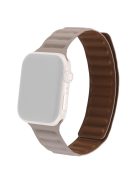 For Apple Watch Series 10 46mm / Ultra 2 Ultra 49mm / 9 8 7 45mm / SE (2023) SE (2022) SE 6 5 4 44mm / 3 2 1 42mm, Magnetic Watch Band Genuine Leather Watch Strap Replacement Parts - Khaki