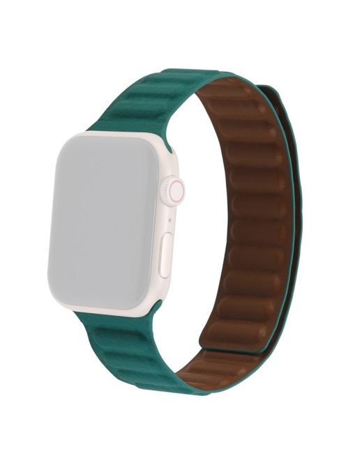 For Apple Watch Series 10 46mm / Ultra 2 Ultra 49mm / 9 8 7 45mm / SE (2023) SE (2022) SE 6 5 4 44mm / 3 2 1 42mm, Magnetic Watch Band Genuine Leather Watch Strap Replacement Parts - Peacock Green