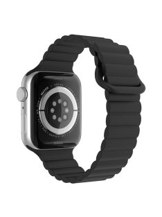   For Apple Watch Series 10 46mm / Ultra 2 Ultra 49mm / Series 9 8 7 45mm / SE (2023) SE (2022) SE 6 5 4 44mm / 3 2 1 42mm Magnetic Adsorption Silicone Strap Wrist Band with Tail Buckle - Black