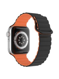   For Apple Watch Series 10 46mm / Ultra 2 Ultra 49mm / Series 9 8 7 45mm / SE (2023) SE (2022) SE 6 5 4 44mm / 3 2 1 42mm Magnetic Adsorption Silicone Strap Wrist Band with Tail Buckle - Black / Orange