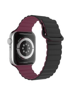   For Apple Watch Series 10 46mm / Ultra 2 Ultra 49mm / Series 9 8 7 45mm / SE (2023) SE (2022) SE 6 5 4 44mm / 3 2 1 42mm Magnetic Adsorption Silicone Strap Wrist Band with Tail Buckle - Black / Wine Red