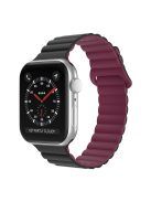 For Apple Watch Series 10 46mm / Ultra 2 Ultra 49mm / Series 9 8 7 45mm / SE (2023) SE (2022) SE 6 5 4 44mm / 3 2 1 42mm Magnetic Adsorption Silicone Strap Wrist Band with Tail Buckle - Black / Wine Red