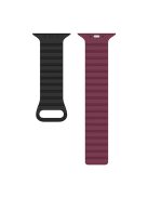 For Apple Watch Series 10 46mm / Ultra 2 Ultra 49mm / Series 9 8 7 45mm / SE (2023) SE (2022) SE 6 5 4 44mm / 3 2 1 42mm Magnetic Adsorption Silicone Strap Wrist Band with Tail Buckle - Black / Wine Red