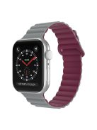 For Apple Watch Series 10 46mm / Ultra 2 Ultra 49mm / Series 9 8 7 45mm / SE (2023) SE (2022) SE 6 5 4 44mm / 3 2 1 42mm Magnetic Adsorption Silicone Strap Wrist Band with Tail Buckle - Grey / Wine Red