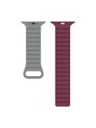 For Apple Watch Series 10 46mm / Ultra 2 Ultra 49mm / Series 9 8 7 45mm / SE (2023) SE (2022) SE 6 5 4 44mm / 3 2 1 42mm Magnetic Adsorption Silicone Strap Wrist Band with Tail Buckle - Grey / Wine Red