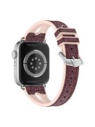 For Apple Watch Series 10 46mm / Ultra 2 Ultra 49mm / Series 9 8 7 45mm / SE (2023) SE (2022) SE 6 5 4 44mm / 3 2 1 42mm Silicone + Glitter Leather Watch Strap Adjustable Wristband - Purple