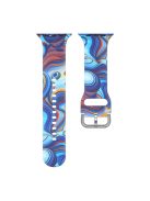 For Apple Watch Series 10 46mm / Ultra 2 Ultra 49mm / Series 9 8 7 45mm / SE (2023) SE (2022) SE 6 5 4 44mm / 3 2 1 42mm Silicone Pattern Printed Watch Strap Wristband with Buckle - Flow Color Blue