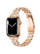 For Apple Watch Series 10 46mm / Ultra 2 Ultra 49mm / Series 9 8 7 45mm / SE (2023) SE (2022) SE 6 5 4 44mm / 3 2 1 42mm Watch Strap Stainless Steel Rhinestone Decor Wrist Band - Rose Gold