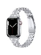 For Apple Watch Series 10 46mm / Ultra 2 Ultra 49mm / Series 9 8 7 45mm / SE (2023) SE (2022) SE 6 5 4 44mm / 3 2 1 42mm Watch Strap Stainless Steel Rhinestone Decor Wrist Band - Silver