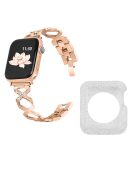 For Apple Watch Series 3 / 2 / 1 38mm Hollow X-Shape Rhinestones Decor Stainless Steel Watch Band + Glitter Silver TPU Protective Watch Case - Rose Gold