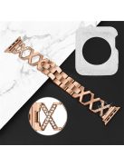 For Apple Watch Series 3 / 2 / 1 38mm Hollow X-Shape Rhinestones Decor Stainless Steel Watch Band + Glitter Silver TPU Protective Watch Case - Rose Gold