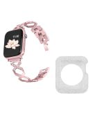 For Apple Watch Series 3 / 2 / 1 38mm Hollow X-Shape Rhinestones Decor Stainless Steel Watch Band + Glitter Silver TPU Protective Watch Case - Rose Pink