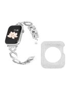 For Apple Watch Series 3 / 2 / 1 38mm Hollow X-Shape Rhinestones Decor Stainless Steel Watch Band + Glitter Silver TPU Protective Watch Case - Silver