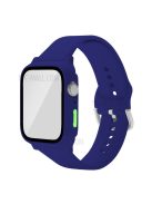 For Apple Watch Series 3 / 2 / 1 38mm Military Grade Protection Soft Silicone Band with Rubberized PC Frame + Tempered Glass Screen Protector - Midnight Blue