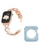 For Apple Watch Series 3 / 2 / 1 38mm Rhinestones Decor Hollow X-Shape Stylish Stainless Steel Watch Band + Glitter Blue TPU Watch Case - Rose Gold