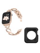 For Apple Watch Series 3 / 2 / 1 38mm Shiny Rhinestones Hollow X-Shape Design Stainless Steel Replace Strap + Black TPU Watch Protective Case - Gold