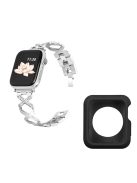 For Apple Watch Series 3 / 2 / 1 38mm Shiny Rhinestones Hollow X-Shape Design Stainless Steel Replace Strap + Black TPU Watch Protective Case - Silver