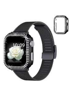   For Apple Watch Series 3 / 2 / 1 38mm T-Shape Buckle Milanese Watch Strap Metal Wrist Band with Rhinestone Decor Anti-Scratch PC Watch Case - Black