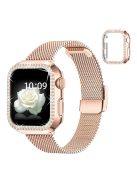 For Apple Watch Series 3 / 2 / 1 38mm T-Shape Buckle Milanese Watch Strap Metal Wrist Band with Rhinestone Decor Anti-Scratch PC Watch Case - Rose Gold