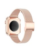 For Apple Watch Series 3 / 2 / 1 38mm T-Shape Buckle Milanese Watch Strap Metal Wrist Band with Rhinestone Decor Anti-Scratch PC Watch Case - Rose Gold