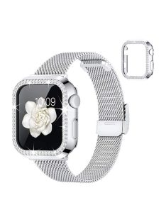   For Apple Watch Series 3 / 2 / 1 38mm T-Shape Buckle Milanese Watch Strap Metal Wrist Band with Rhinestone Decor Anti-Scratch PC Watch Case - Silver