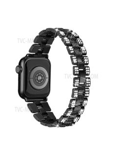   For Apple Watch Series 3 / 2 / 1 38mm Thread Design Stainless Steel Watch Strap + Double Row Rhinestone PC Protective Case - Black / Black