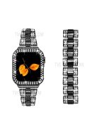 For Apple Watch Series 3 / 2 / 1 38mm Thread Design Stainless Steel Watch Strap + Double Row Rhinestone PC Protective Case - Black / Black