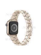 For Apple Watch Series 3 / 2 / 1 38mm Thread Design Stainless Steel Watch Strap + Double Row Rhinestone PC Protective Case - Gold / Transparent